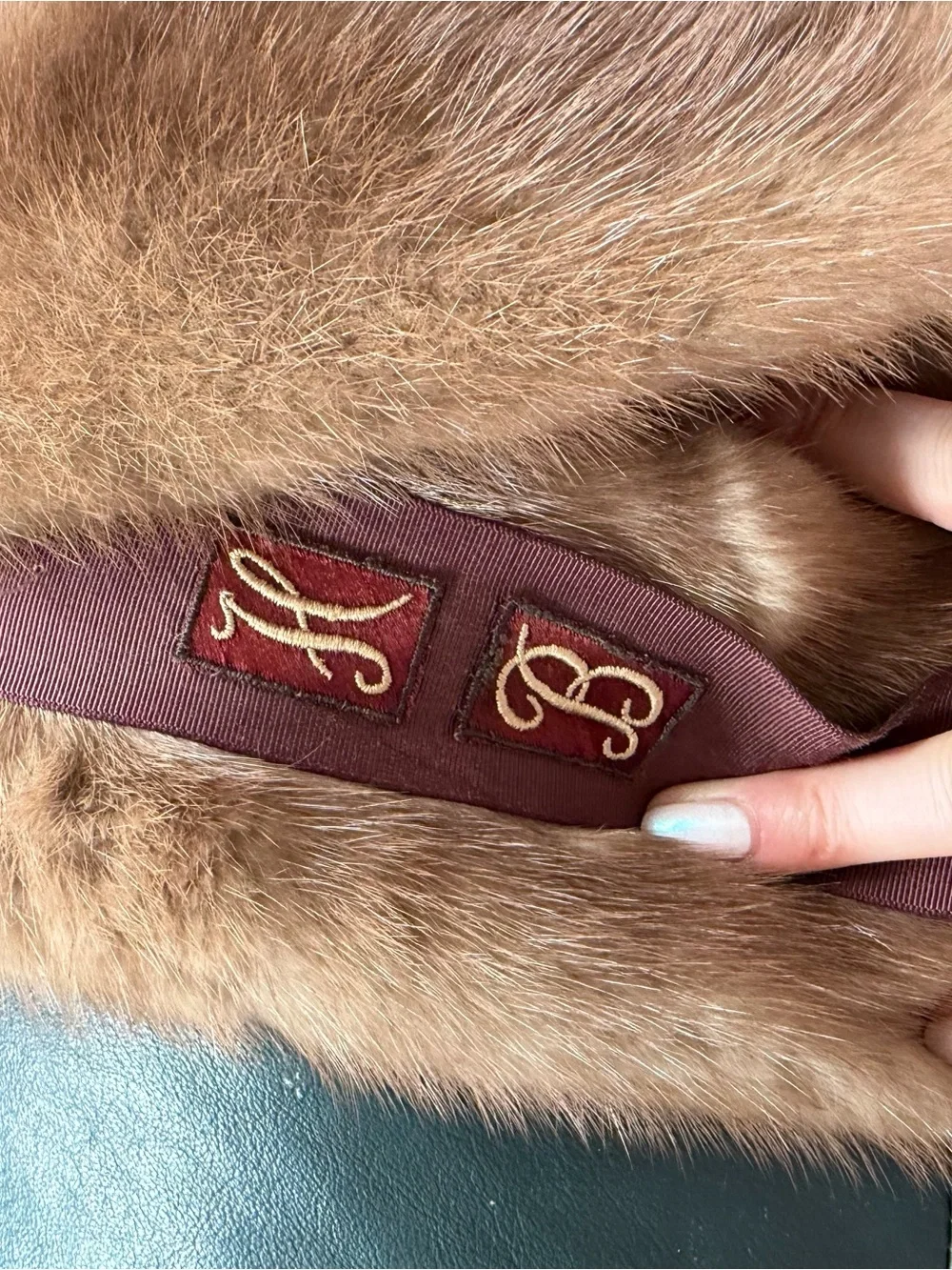 Vintage Brown Mink Fur Stole with Embroidered Ribbon Detail- 1950's RARE